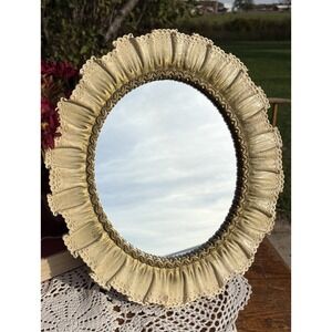 Vintage Large Easel Back Mirror Syroco 18" Oval Victorian Cream Gold Romantic